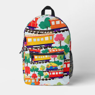 Mochila Impresa Trenes y árboles lindos patrón azul