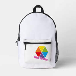 Mochila Impresa Triángulos coloridos con Círculos rosados Texto