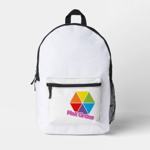 Mochila Impresa Triángulos coloridos con Círculos rosados Texto