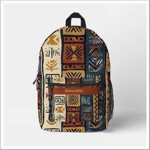 Mochila Impresa Tribu Étnico Marrón Dorado y Verde