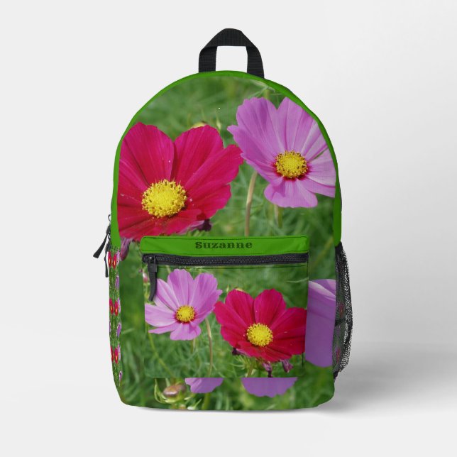 Mochila Impresa Trío de flores Cosmos Personalizado (Anverso)