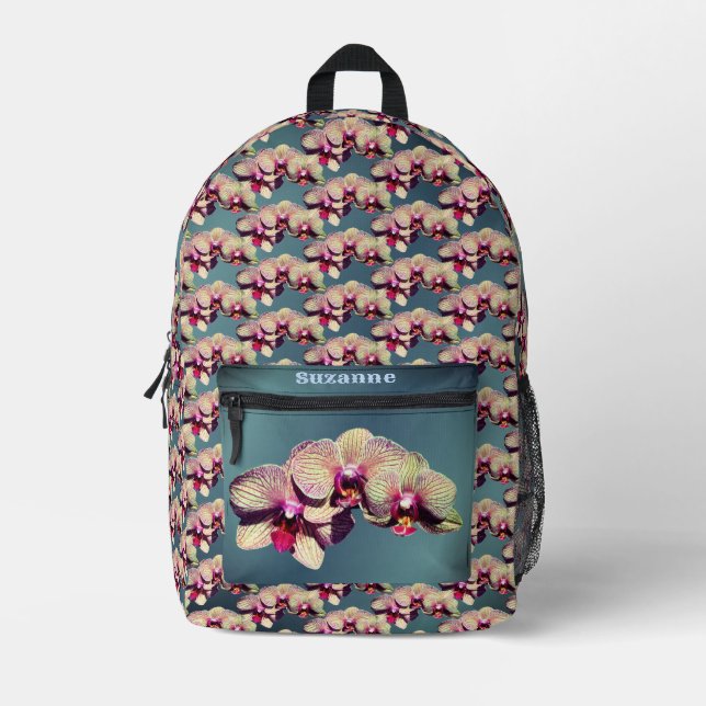 Mochila Impresa Trío de flores orquídeas personalizado (Anverso)