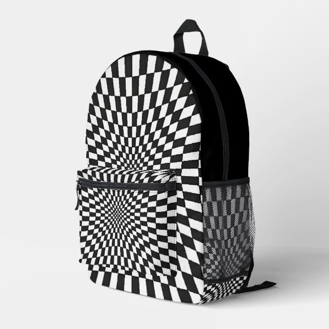Mochila Impresa Trippy Black and White Check (Esquina derecha trasera )