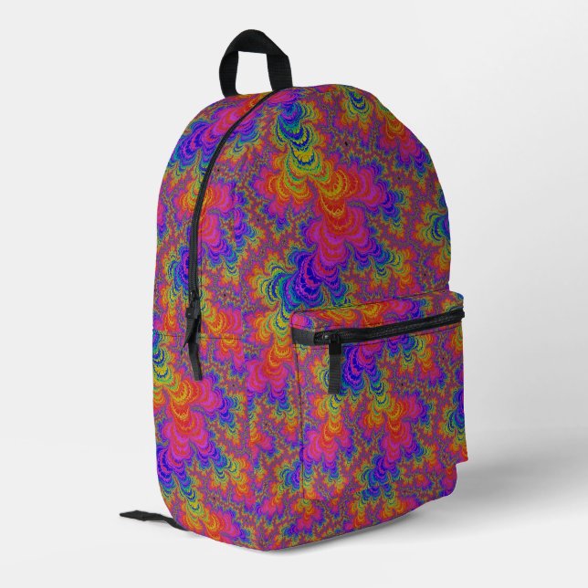 Mochila Impresa Trippy Funky Bold Vibrante Rainbow Abstrtal (Esquina izquierda trasera)