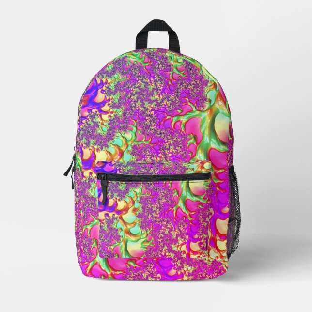 Mochila Impresa Trippy Funky Vibrante Neon Groovy Acid Trip Fracta (Anverso)