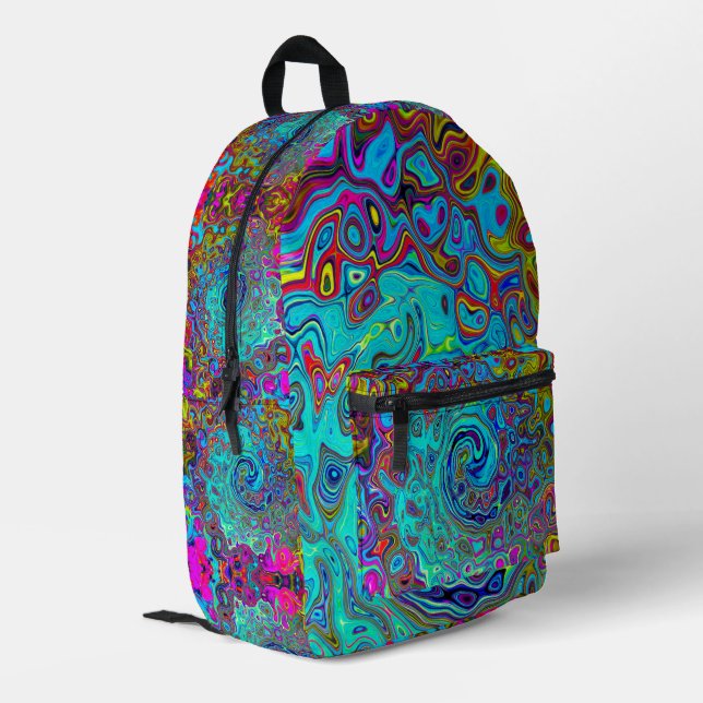 Mochila Impresa Trippy Sky Blue Abstract Retro Liquid Swirl (Esquina izquierda trasera)