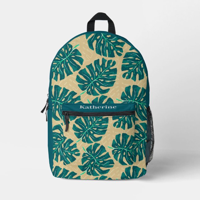 Mochila Impresa Tropical Palm Teal Beige (Anverso)