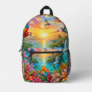 Mochila Impresa Tropical Paradise Birds & Hibiscus Floral Backpack