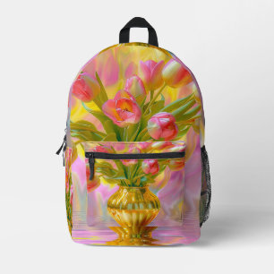 Mochila Impresa Tulipanes rosados vibrantes en la caja dorada