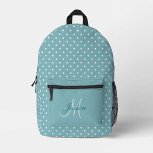 Mochila Impresa Turquesa Azul y Lunares Blancos - Personalizado