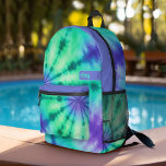 Mochila Impresa Turquesa de marea del patrón del tinte de los neum<br><div class="desc">Un diseño audaz y colorido con tonos coloridos de verdes pastel y un agua violeta con un divertido bloque de color para añadir tu nombre o cualquier texto. El patrón de tintes de corbata loco tiene una variedad de colores. Puede agregar un nombre, un monograma u otro texto personalizado. Si...</div>