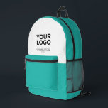 Mochila Impresa Turquesa | Logotipo y texto de negocios personaliz<br><div class="desc">Turquesa | Logotipo de negocio personalizado y mochila impresa profesional del texto</div>