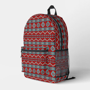 Mochila Impresa Turquesa y Rojo Geométrico de las Mesetas del Suro