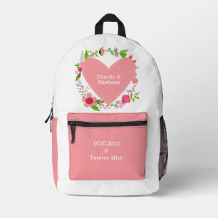 Mochila Impresa Tus nombres en un corazón florido
