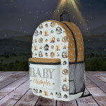 Mochila Impresa Twinkle Little Star Animal Pattern Boy Baby Name<br><div class="desc">"Estrella Pequeña Twinkle" "Bebé" nombre animal y patrón de lunas en azul oscuro y tono oro de cosecha.</div>