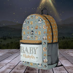 Mochila Impresa Twinkle Little Star Animal Pattern Boy Baby Name<br><div class="desc">"Estrella Pequeña Twinkle" "Bebé" nombre animal y patrón de lunas en azul oscuro y tono oro de cosecha.</div>