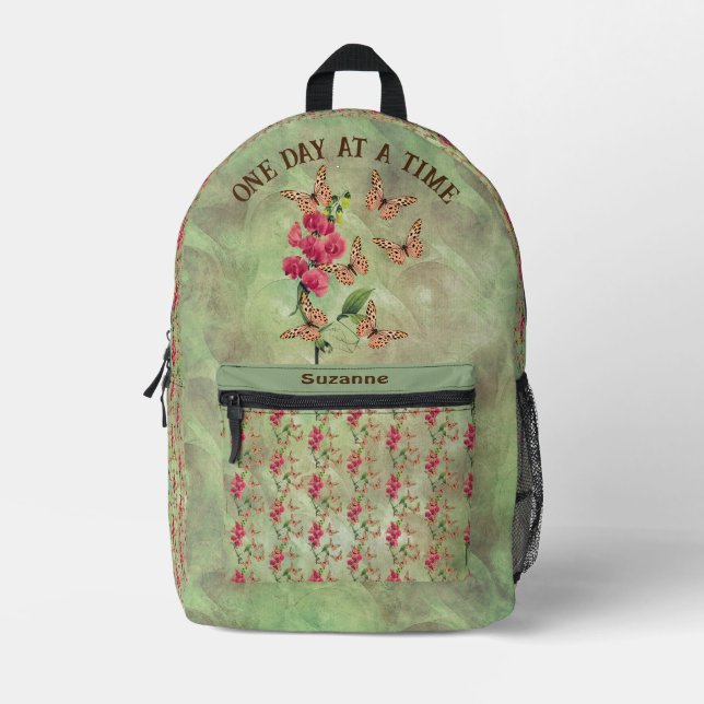 Mochila Impresa Un Día A La Vez La Flor De Mariposa Inspiradora (Anverso)