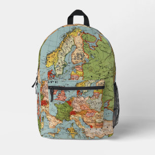 Mochila Impresa Un divertido y colorido mapa vintage de Europa