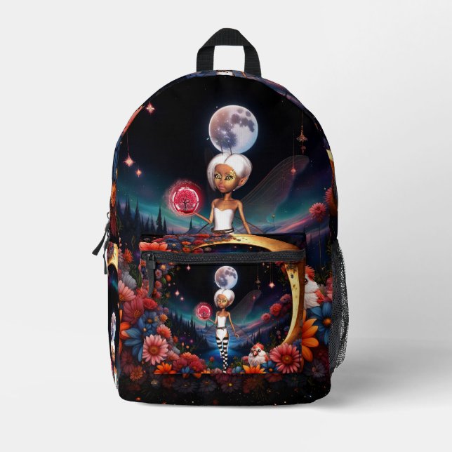 Mochila Impresa Un hada lindo en la luz de la luna. (Anverso)