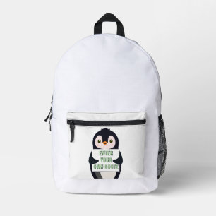 Mochila Impresa Un pingüino sosteniendo un cartel con texto person