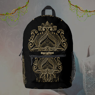 Mochila Impresa Una maravillosa flor de loto dorado filigree.