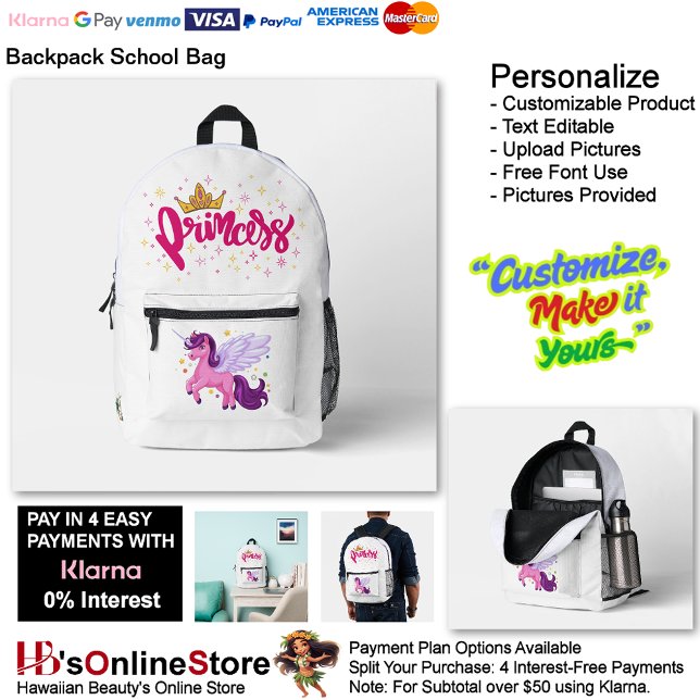 Mochila Impresa Unicorn Princess Dreamy Fantasy School Supplies 1 (Unicorn Princess Dreamy Fantasy School Supplies Printed Backpack 1.)