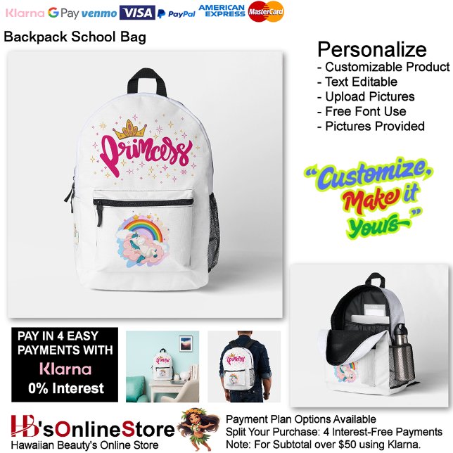 Mochila Impresa Unicorn Princess Dreamy Fantasy School Supplies 10 (Unicorn Princess Dreamy Fantasy School Supplies Printed Backpack 10.)