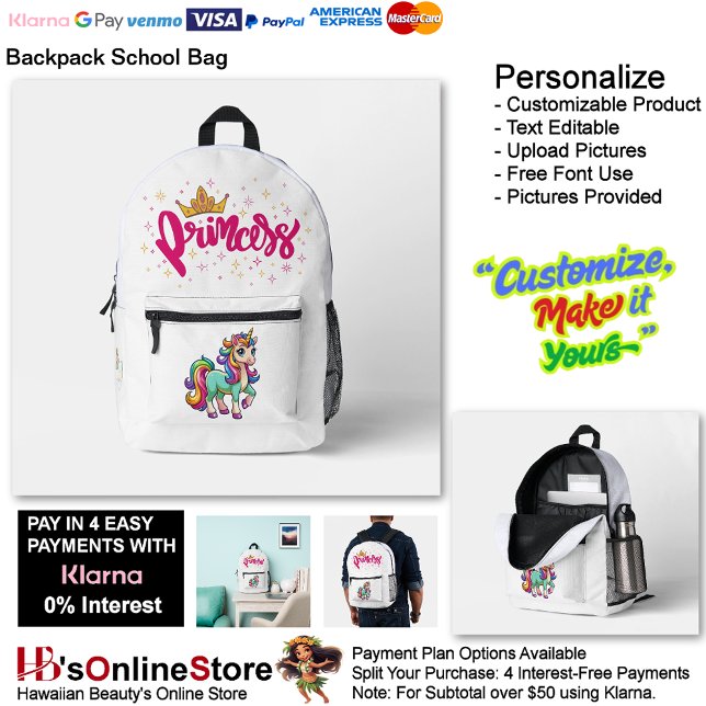 Mochila Impresa Unicorn Princess Dreamy Fantasy School Supplies 13 (Unicorn Princess Dreamy Fantasy School Supplies Printed Backpack 13.)