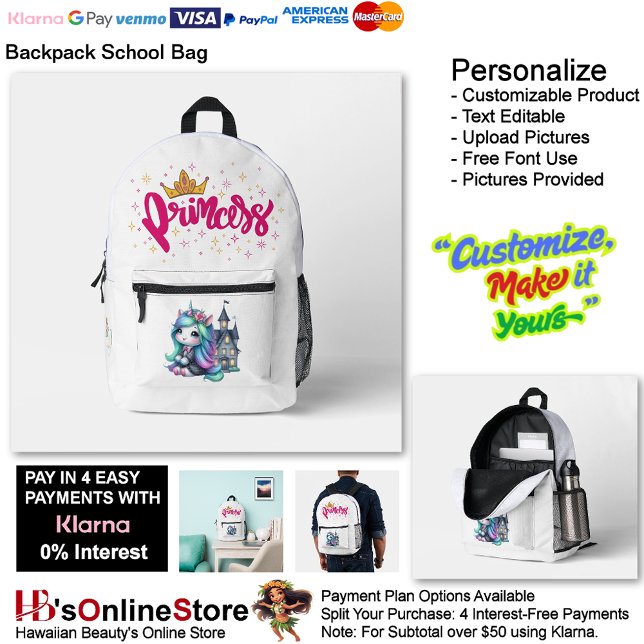 Mochila Impresa Unicorn Princess Dreamy Fantasy School Supplies 16 (Unicorn Princess Dreamy Fantasy School Supplies Printed Backpack 16.)