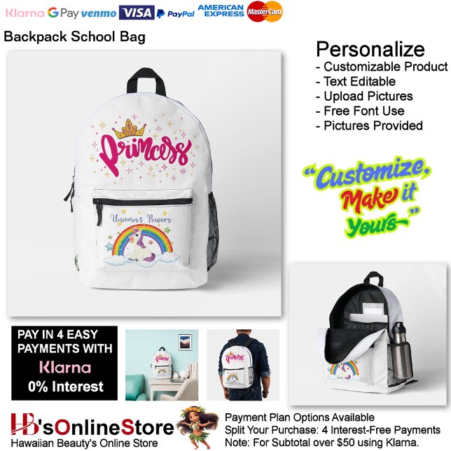 Mochila Impresa Unicorn Princess Dreamy Fantasy School Supplies 5 (Unicorn Princess Dreamy Fantasy School Supplies Printed Backpack 5.)