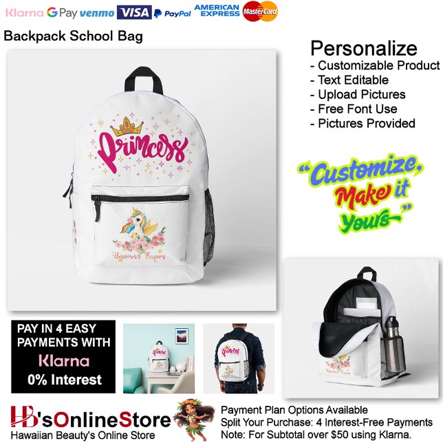 Mochila Impresa Unicorn Princess Dreamy Fantasy School Supplies 7 (Unicorn Princess Dreamy Fantasy School Supplies Printed Backpack 7.)