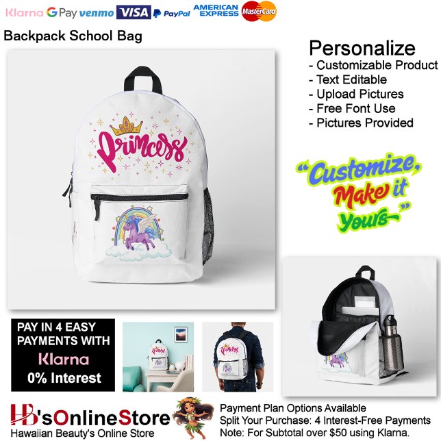 Mochila Impresa Unicorn Princess Dreamy Fantasy School Supplies 9 (Unicorn Princess Dreamy Fantasy School Supplies Printed Backpack 9.)