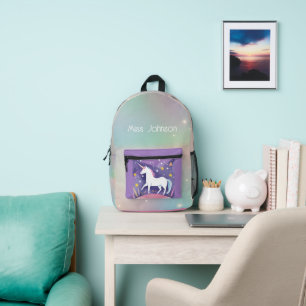 Mochila Impresa Unicornio blanco con estrellas