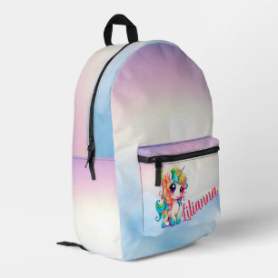 Mochila Impresa Unicornio color arcoiris suave personalizado