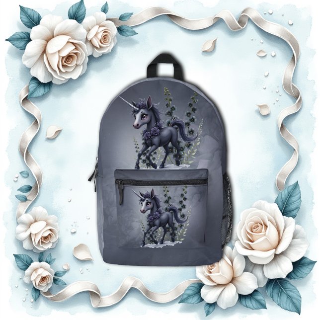 Mochila Impresa Unicornio estilizado en esplendor floral. (Subido por el creador)
