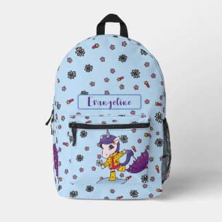 Mochila Impresa Unicornio floral azul simple y lindo personalizado