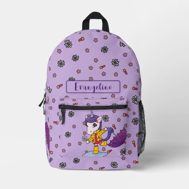 Mochila Impresa Unicornio floral pura pura simple y personalizada (Anverso)