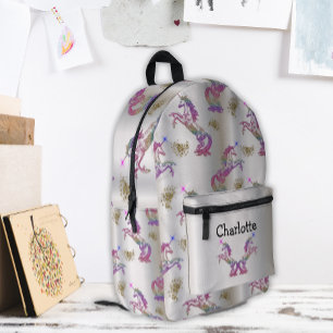 Mochila Impresa Unicornios con el arcoiris en plata