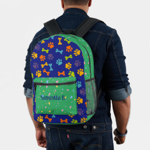 Mochila Impresa Universidad de Patas de Mascotas Verde Marino