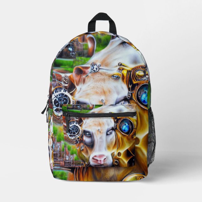 Mochila Impresa Vaca cibernética de vapor (Anverso)