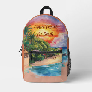 Mochila Impresa Vacaciones, Hora de la puesta del sol en la playa,