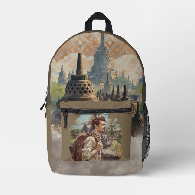 Mochila Impresa Vacaciones, templo de Borobudur, Java Indonesia, v (Anverso)
