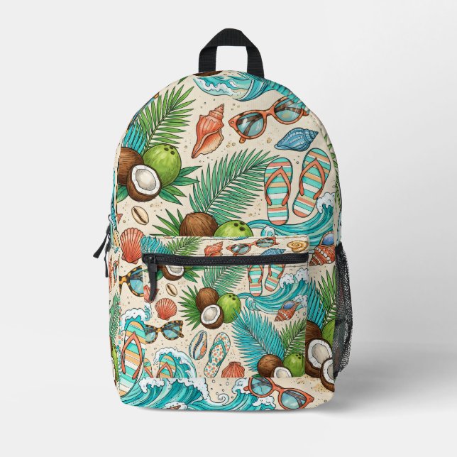 Mochila Impresa Vacaciones tropicales. (Anverso)