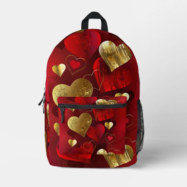 Mochila Impresa Valentinas doradas y rojas (Anverso)
