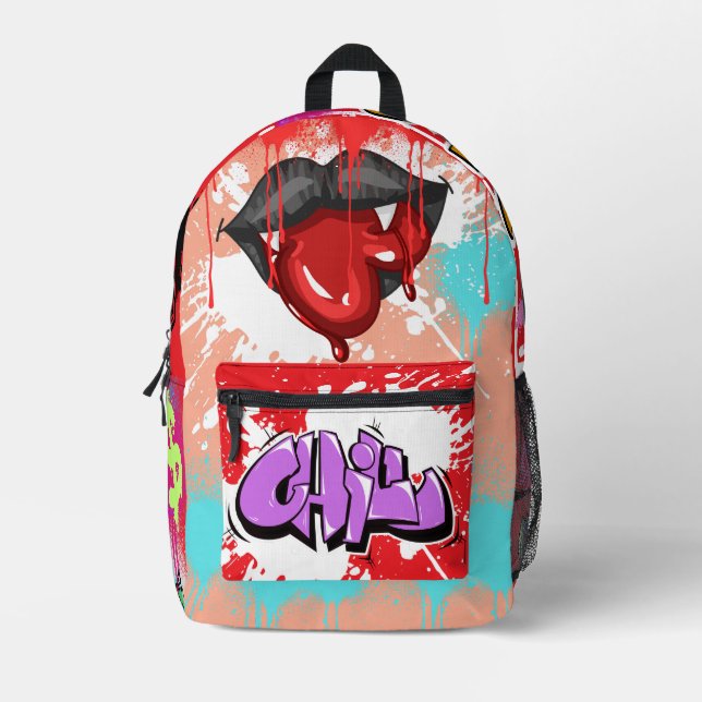 Mochila Impresa Vampiro vibrante multicolor Graffiti de pintura en (Anverso)
