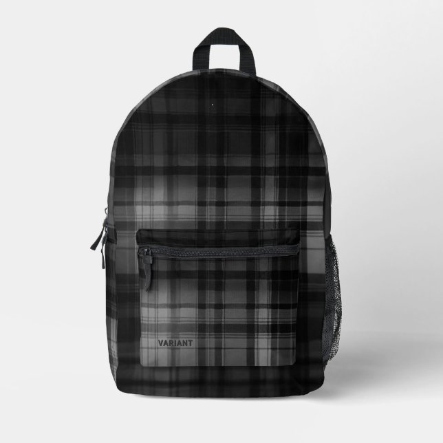 Mochila Impresa VARIANTE Tartán Abstracción B/W (Anverso)