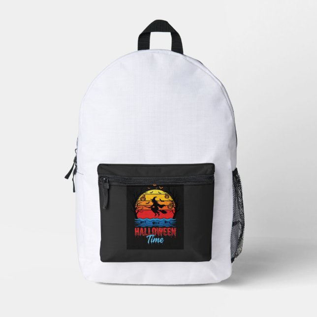 Mochila Impresa Vector Bruja Atardecer Halloween (Anverso)