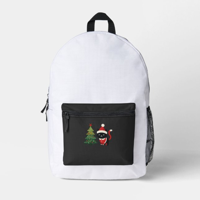 Mochila Impresa Vector gato de Navidad Santa árbol (Anverso)