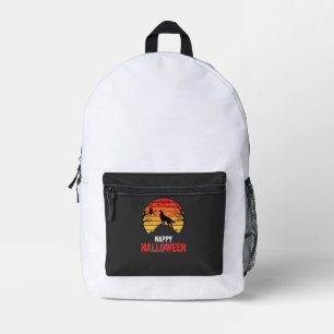 Mochila Impresa Vector Lobo Atardecer Feliz Halloween
