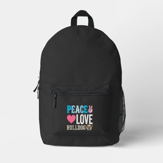 Mochila Impresa Vector Perro Bulldog Paz Amor (Anverso)